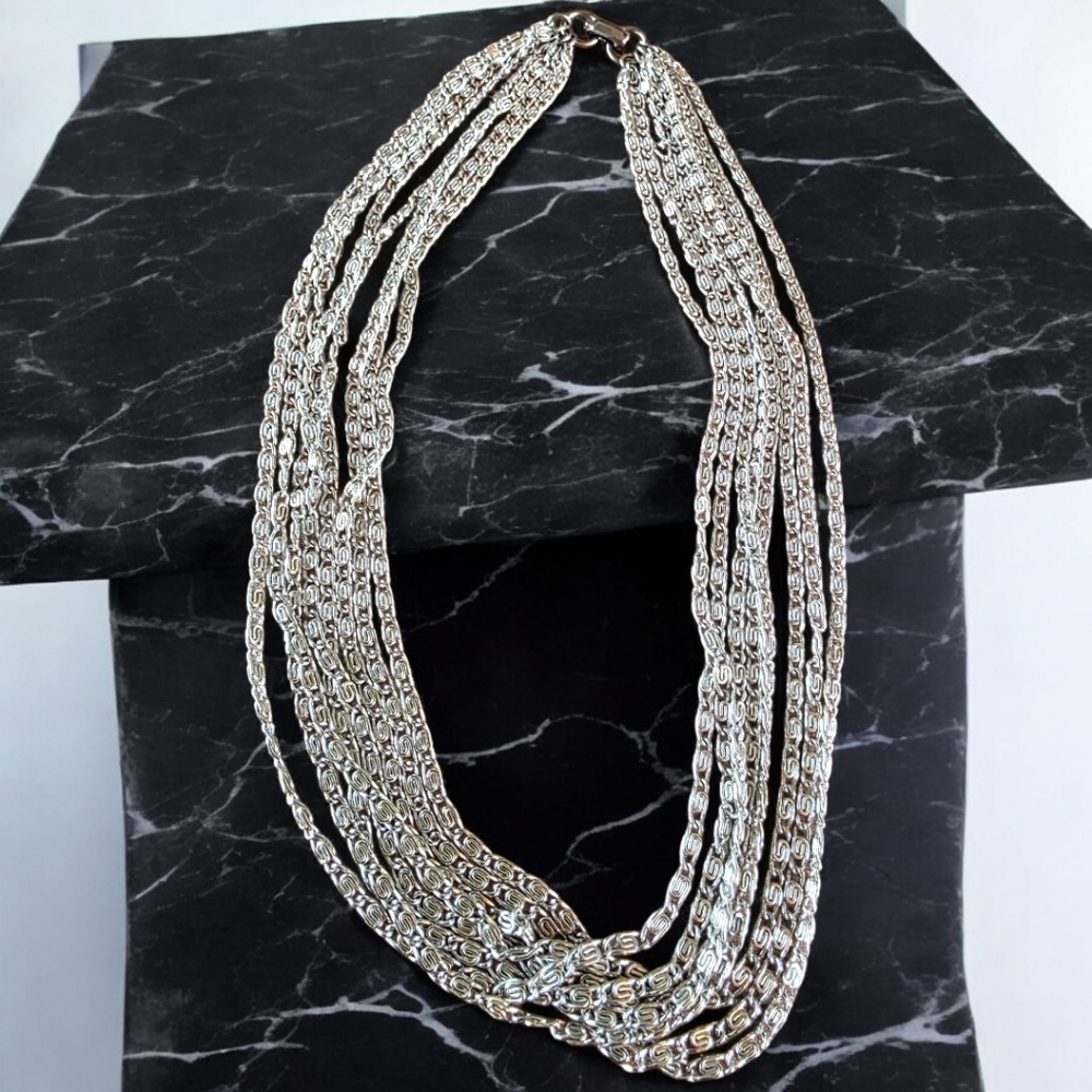 Vintage Stamped SARAH COVENTRY Multi-Strand Silver-Tone Chain Necklace